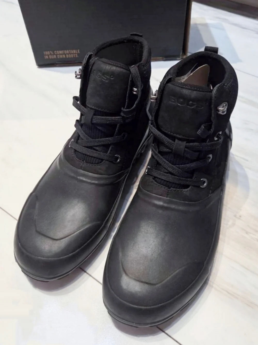 Bogs Men's 11 Classic Casual Rain Boots Waterproof Black Mid Ankle Lace Up